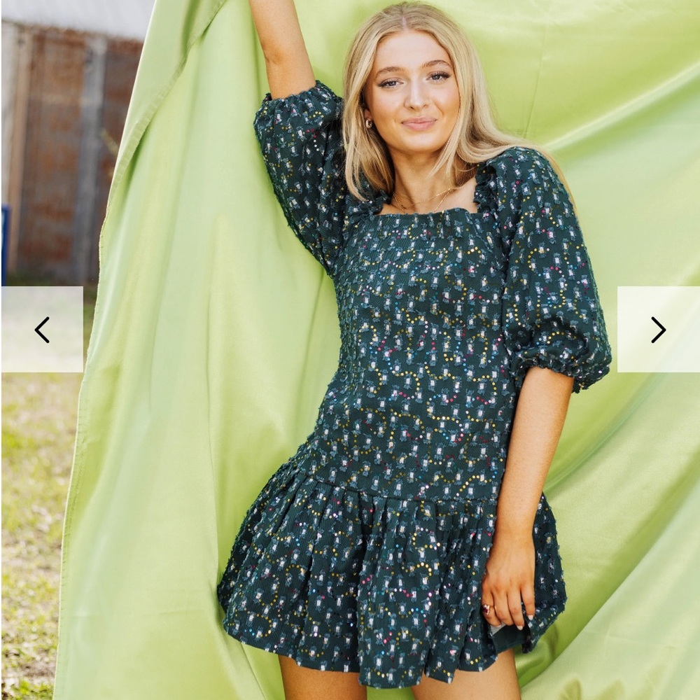 Queen of Sparkles Dark Green Denim Drop Waist Dress Size Large